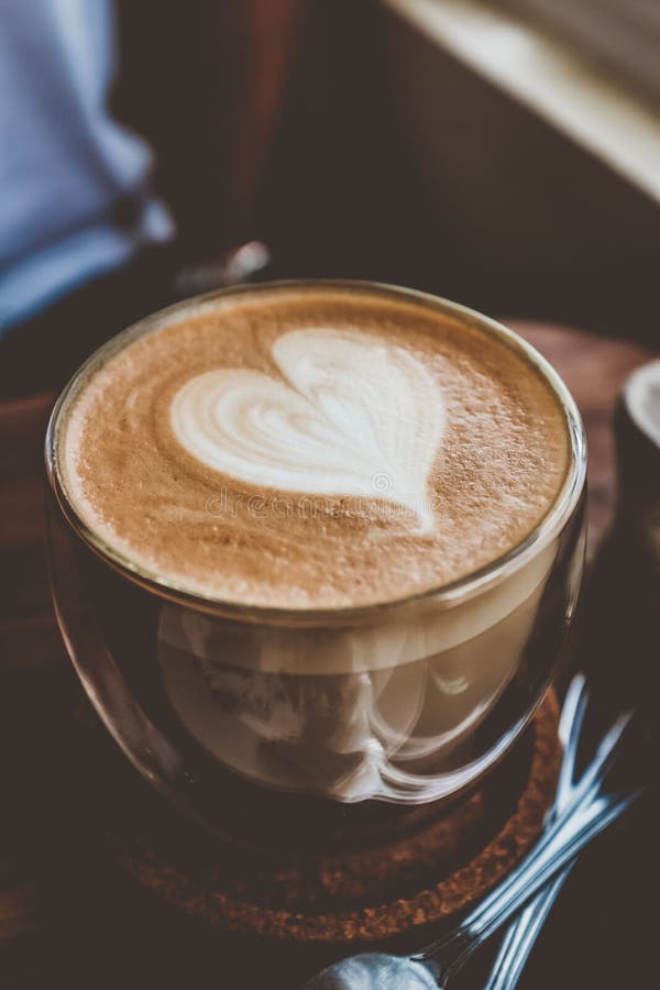 Cup of Coffee Latte Art Ready for Morning Breakfast Serving Stock Image
