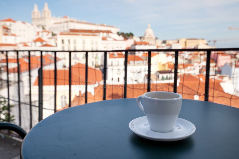 Cup of Coffee and Lisbon Cityscape Stock Photo Image of travel