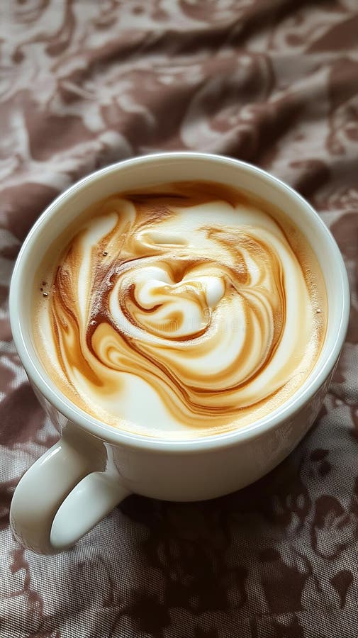 Cup of coffee with milk swirl foam. stock images