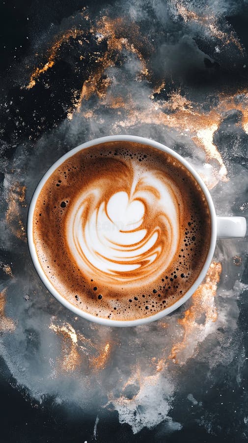 Cup of coffee with milk swirl foam. stock image