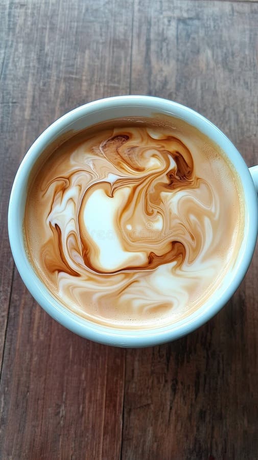 Cup of coffee with milk swirl foam. stock photos