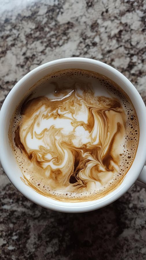 Cup of coffee with milk swirl foam. stock illustration
