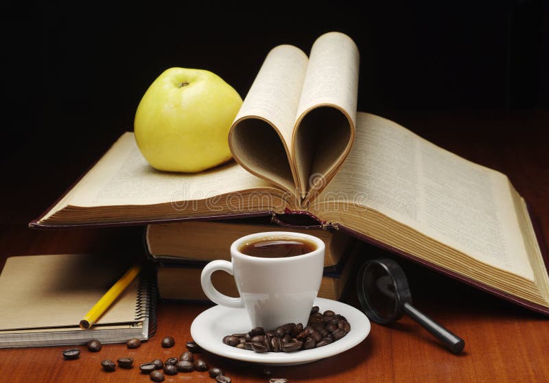 Coffee and opened book stock image. Image of opened, book 35070707