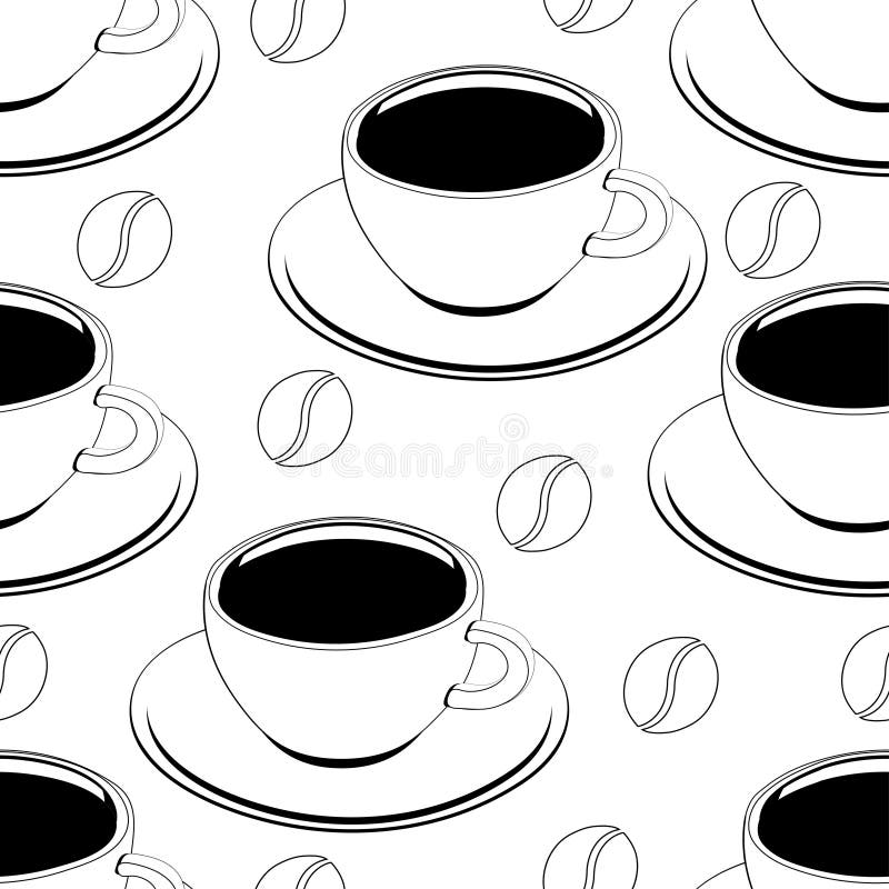 Cup Of Coffee Outline Seamless Pattern, Vector Background, Coloring