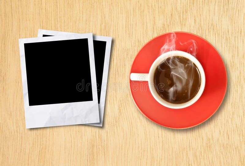 Cup coffee and photo frame stock image. Image of rough 24690903