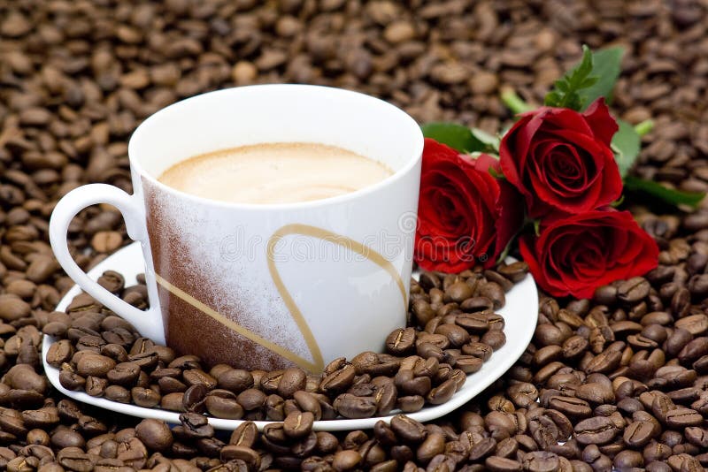 Cup of Coffee and Red Roses Stock Image Image of gift, peper 12778393