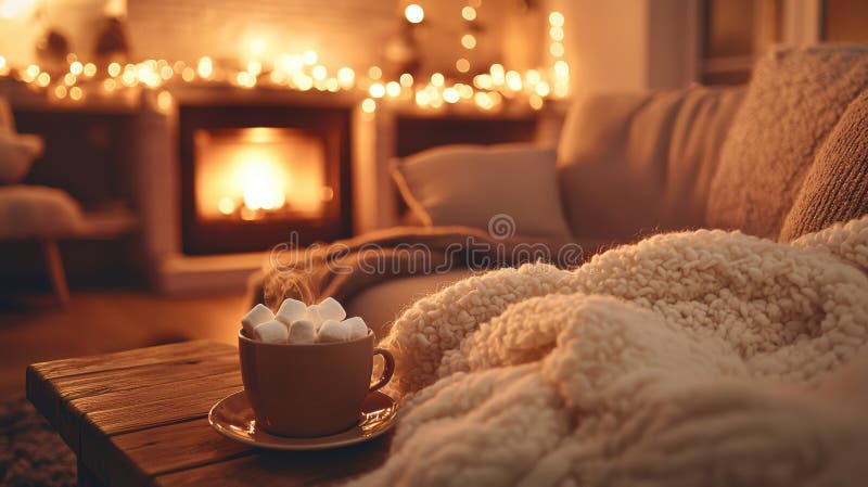 A cup of coffee sitting on a table next to some marshmallows, AI royalty free stock photography