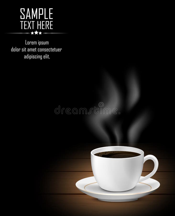 Cup of Coffee with Smoke on a Wooden Table Stock Vector Illustration