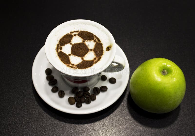 A Cup of Coffee with Soccer Ball Stock Photo Image of cappuccino