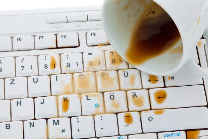 Cup of coffee spilled on keyboard.