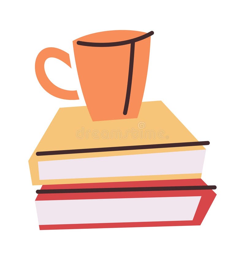 Cup of coffee stacked books royalty free illustration
