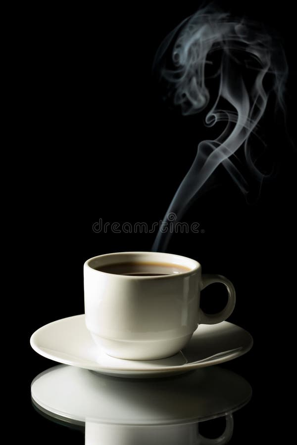 Cup of coffee with steam isolated over black