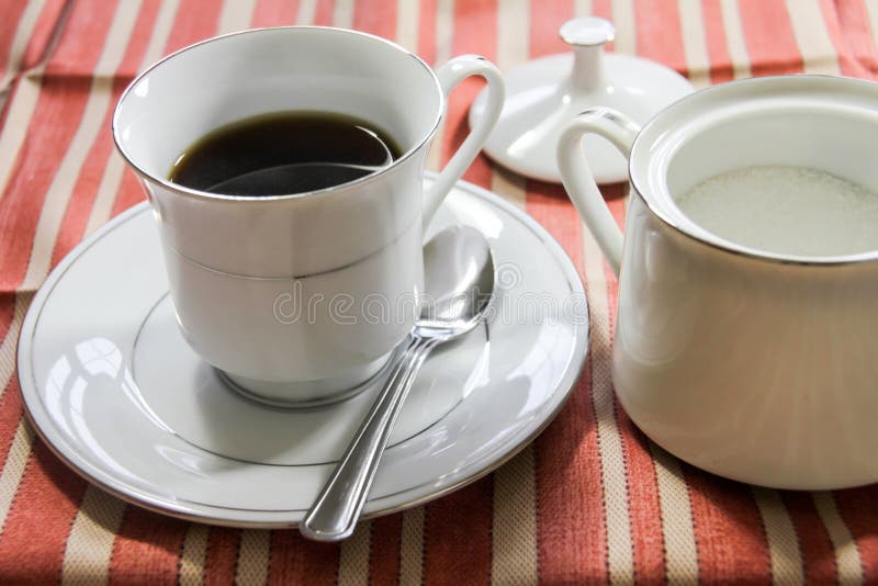 Cup of Coffee with Sugar Bowl Stock Photo Image of coffee, cloth