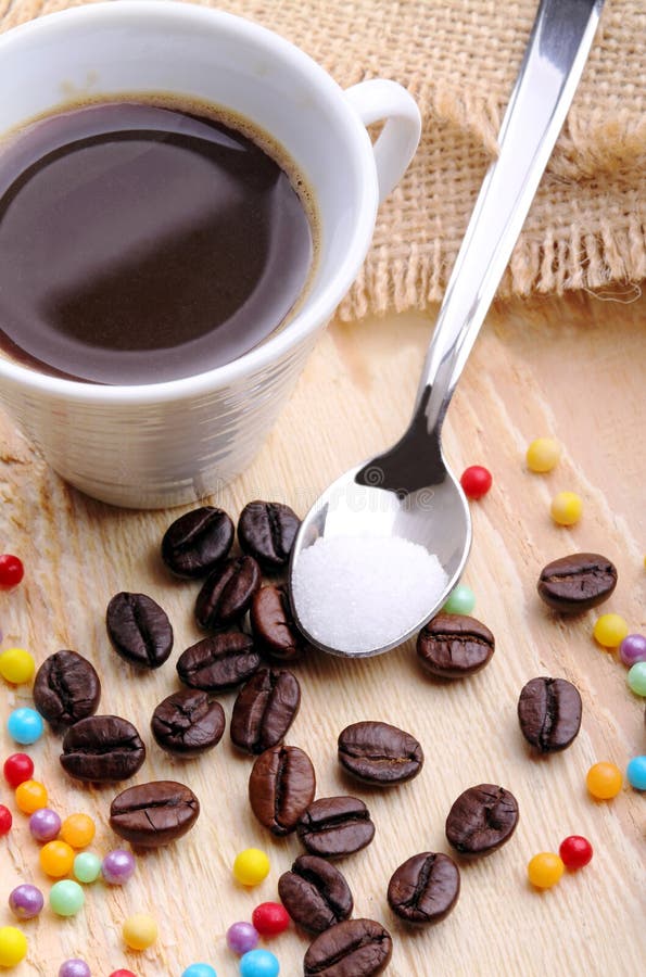 Cup of Coffee and Sugar Pearls Stock Image Image of pearls, beans