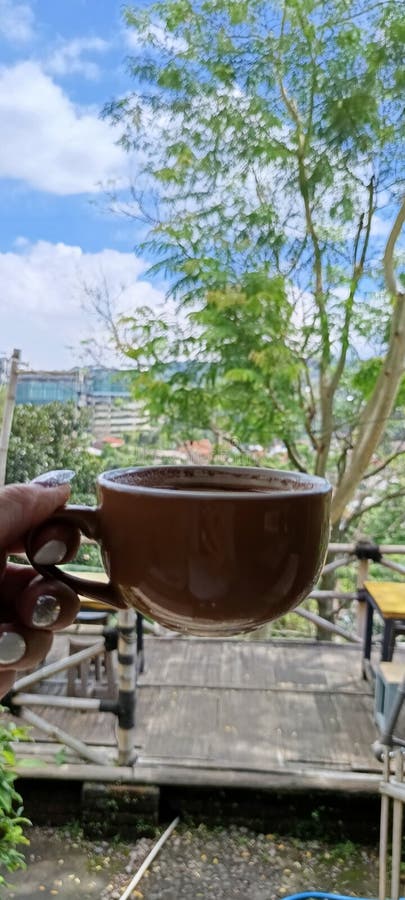 A cup of coffee surrounded by nature royalty free stock image