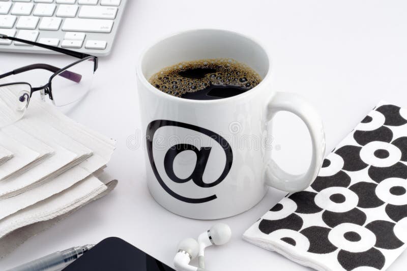 Cup of coffee with at symbol royalty free stock image Cup of coffee with at symbol royalty free stock image