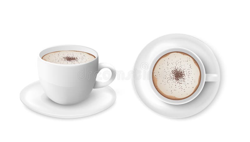 White cup of coffee, top and side view, cappuccino, latte from