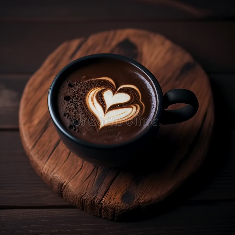 A cup of cappuccino, coffee and breakfast pastries on a wooden table with a  laptop computer for work and accessories. Generative AI Stock Photo