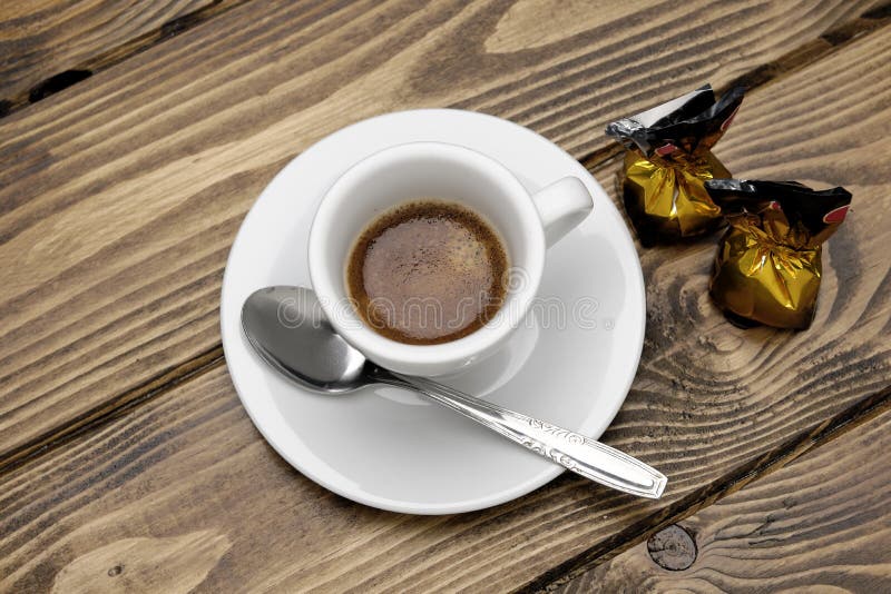 Cup of Espresso Coffee with Chocolates Stock Image Image of milk