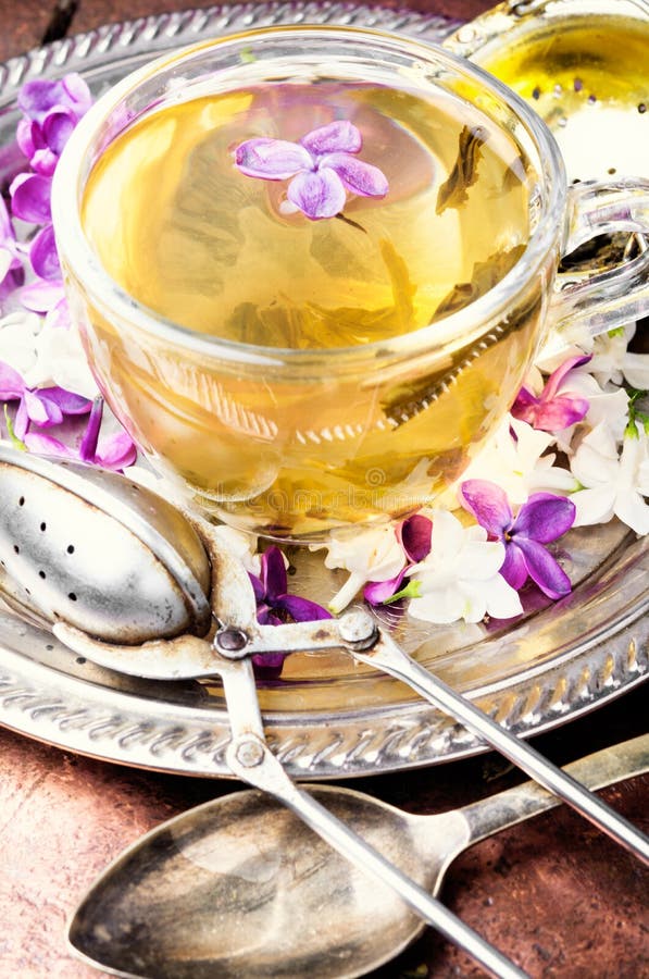 Tea with lilac flavor stock image. Image of nature, green 115985499