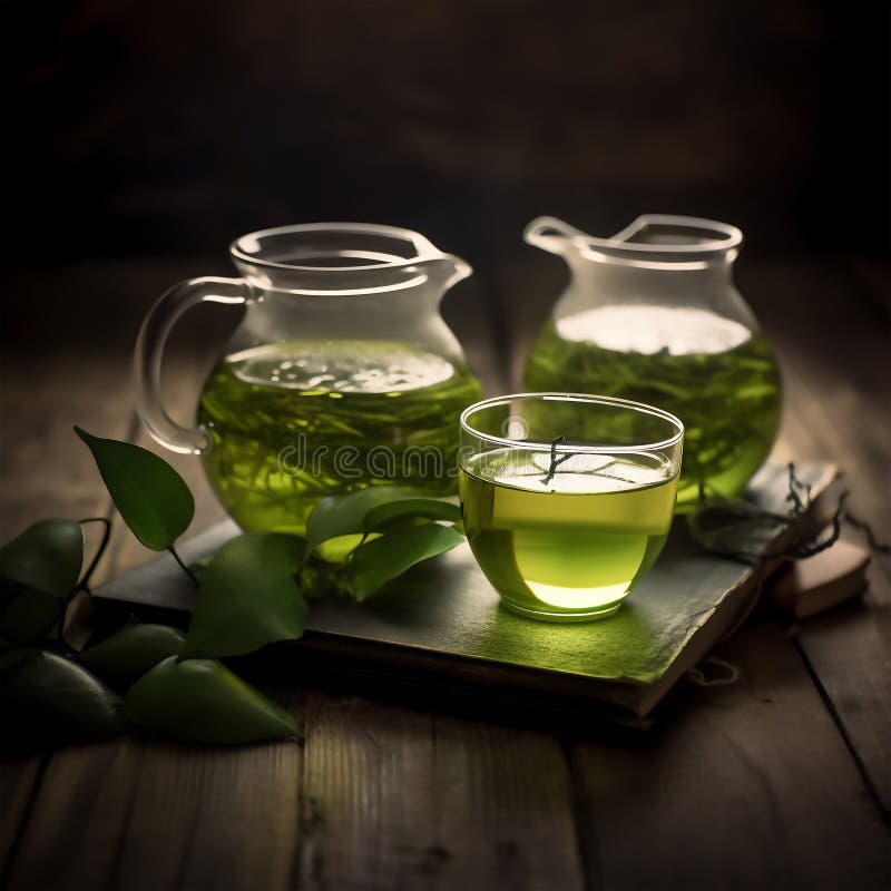 Cup with Green Tea and Green Leaves Stock Illustration Illustration