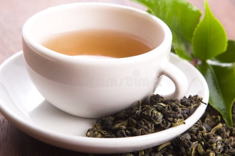 Cup of Green Tea with Freh Leaves Stock Image Image of plant, green
