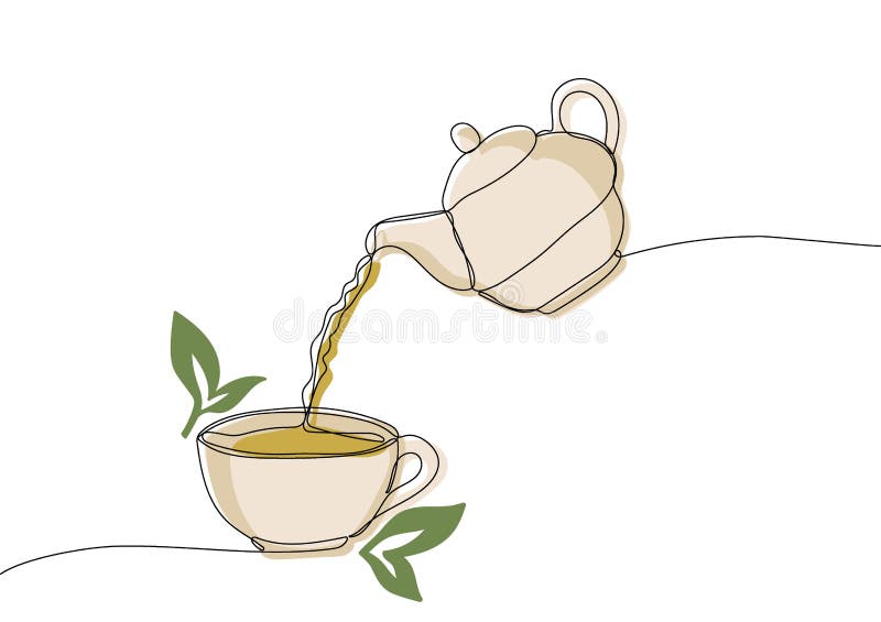 Cup of Green Tea. Tea Pot and Tea Leaves Stock Vector Illustration of