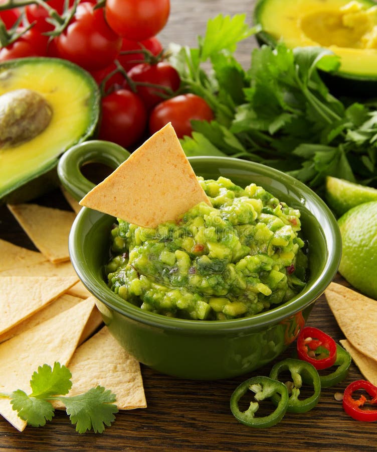 Homemade Guacamole with Corn Chips Top View Stock Image Image of mayo