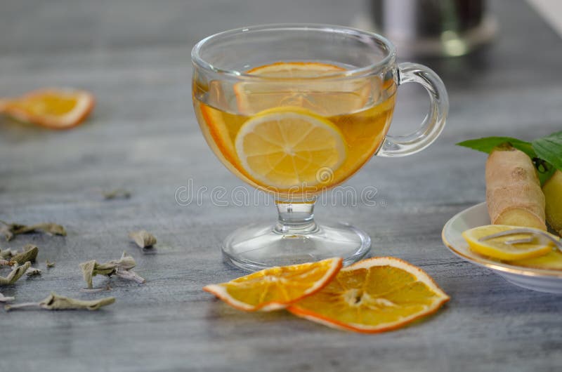 A Cup of Herbal Tea with Lemon Stock Image Image of break