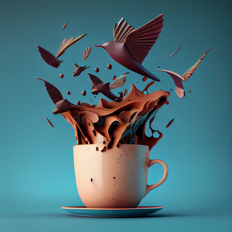 Cup of Hot Chocolate Drink, Birds Flying from the Splash, Creative