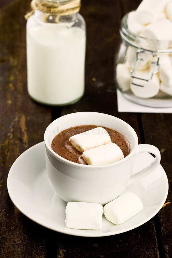 Cup of Hot Cocoa with Marchmallows on Wooden Backg Stock Photo - Image ...