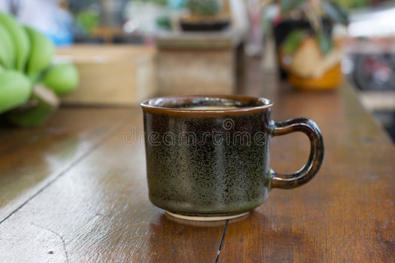 Cup of Hot Coffee , Black Coffee with Foam. Stock Image Image of cafe