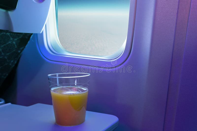 Water Bottle On Tray Airplane Interior Stock Photo 1336212170