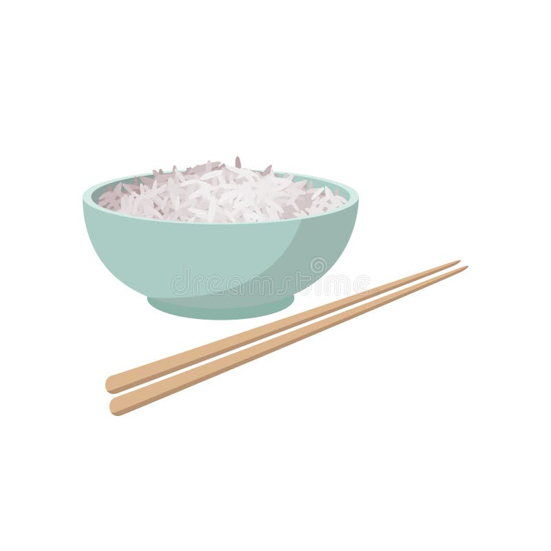 Cup of rice in cartoon style on white background. Cartoon chop vectors