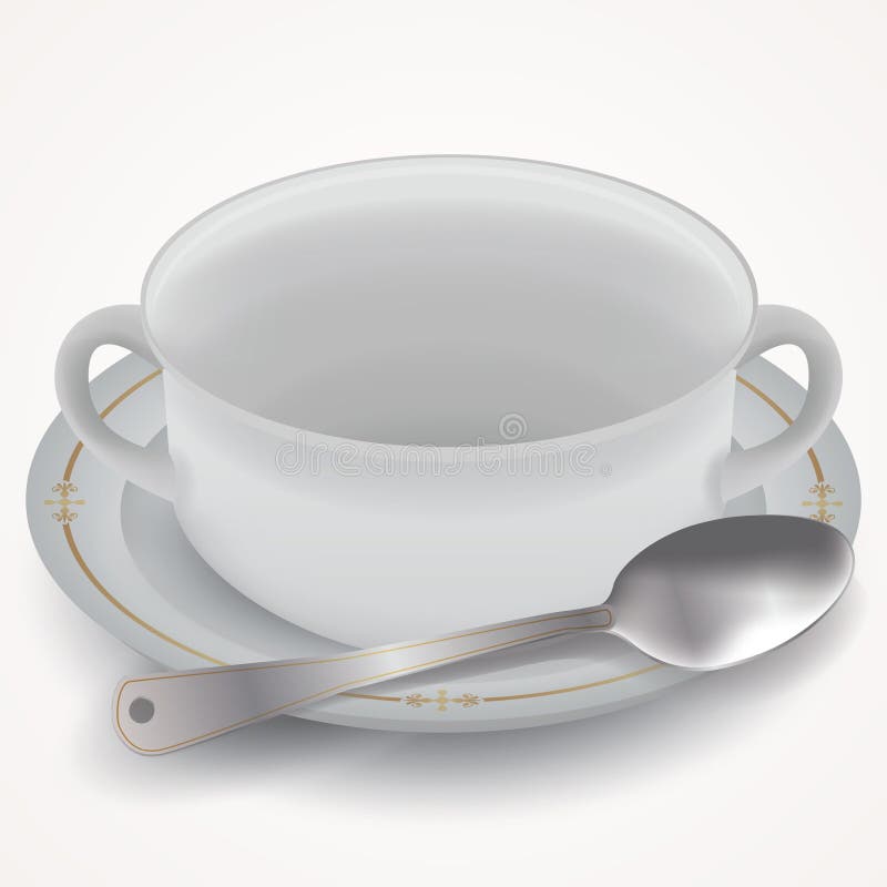 Cup Saucer and Spoon. Vector Illustration Decorative Design Stock