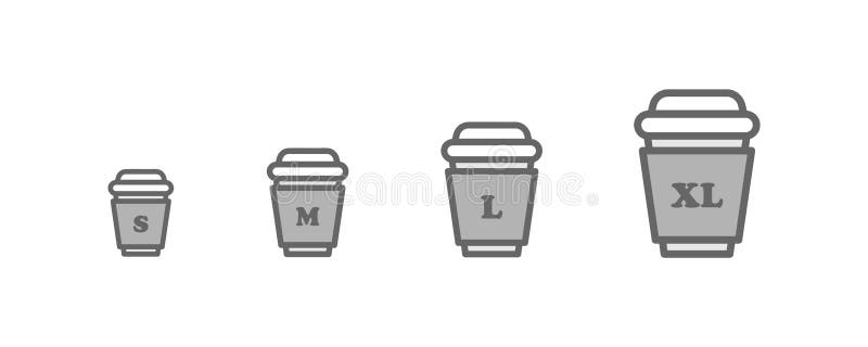 Cup Sizes Flat Icon Sat. Vector Isolated Cup Sizes. Small Medium