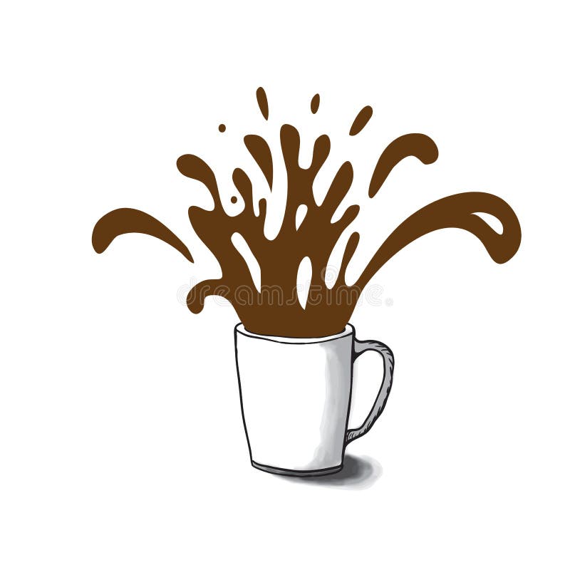 Cup Sketch and Coffee Splashes, Vector Stock Vector Illustration of