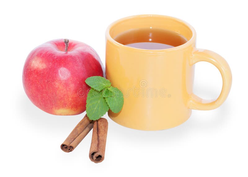 Cup of Tea with Apple, Mint and Cinnamon Isolated Stock Photo Image