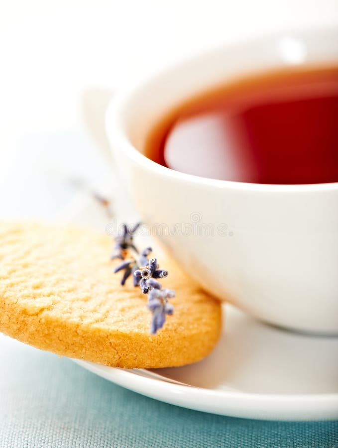 Cup of Tea with Biscuit and Lavender Flower Stock Photo Image of