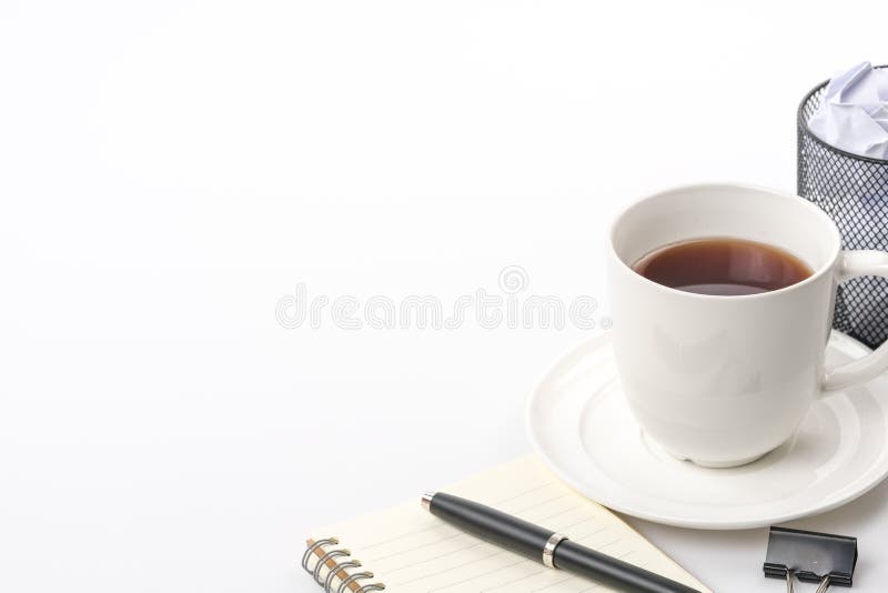 Cup of Tea on the Office Desk. Stock Photo Image of plant, business