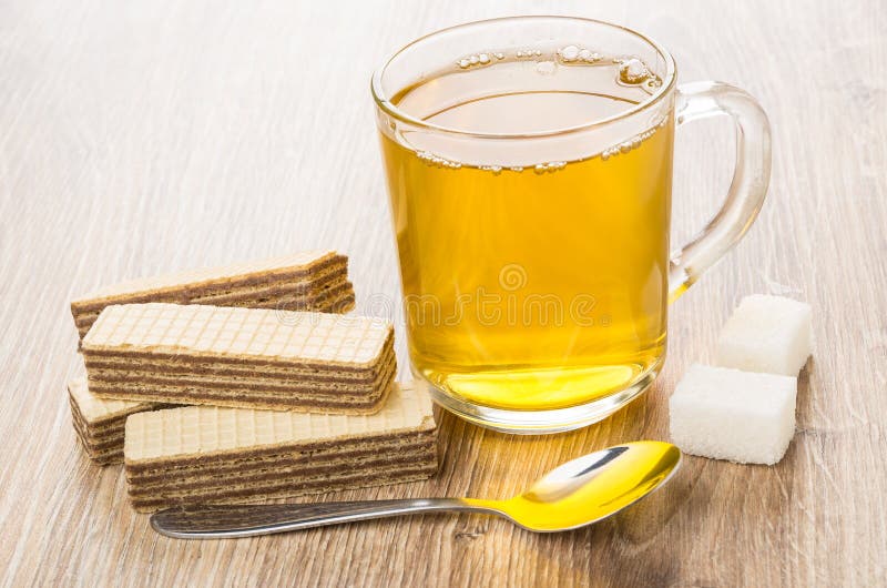 Cup of Tea, Wafers, Lumpy Sugar and Spoon Stock Photo Image of sugar