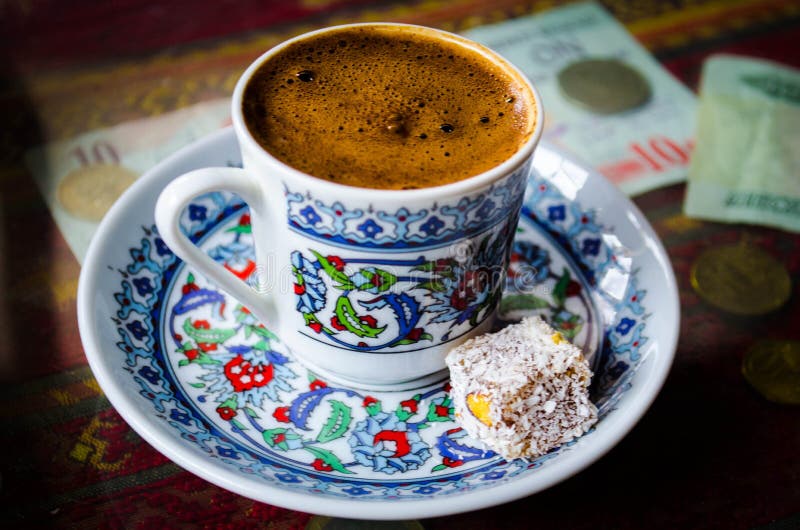 Cup of Turkish coffee in a hookah cafe