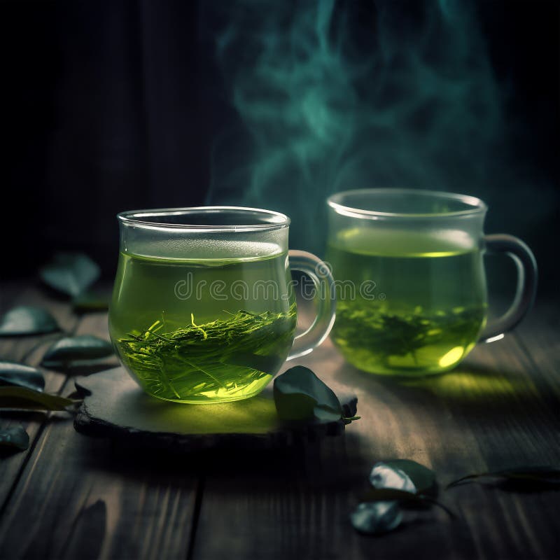 Cup of Warm Green Tea, Generative AI Stock Illustration Illustration