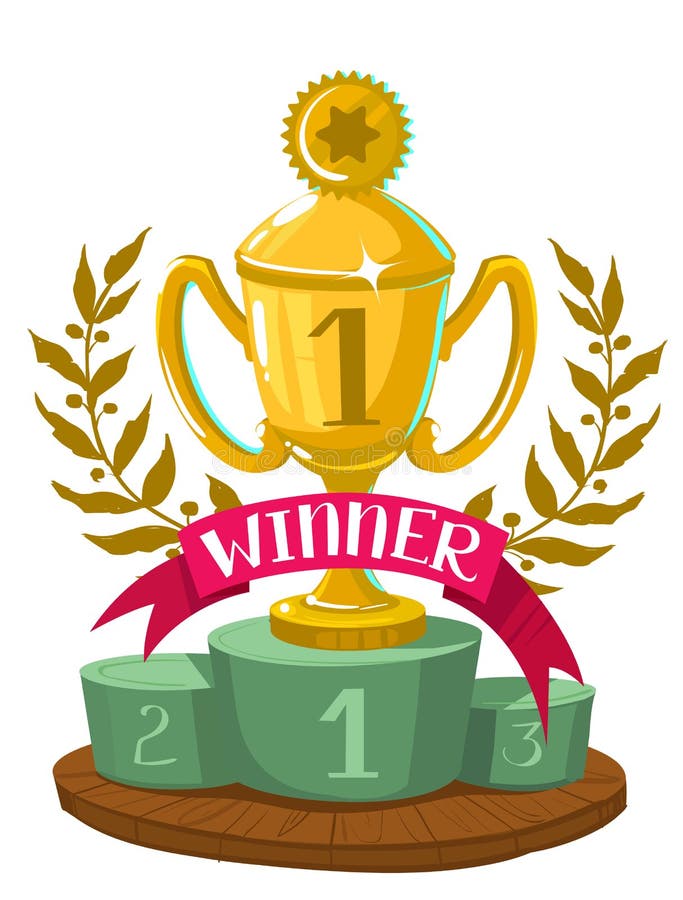 Cup winners with a laurel wreath on the podium royalty free illustration