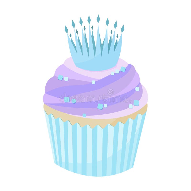 Cupcake azul com uma coroa fofa no estilo cartoon