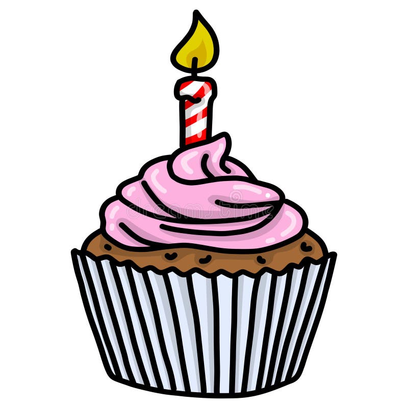 Cupcake Birthday Candle Cake Vector Doodle Illustration Stock Vector