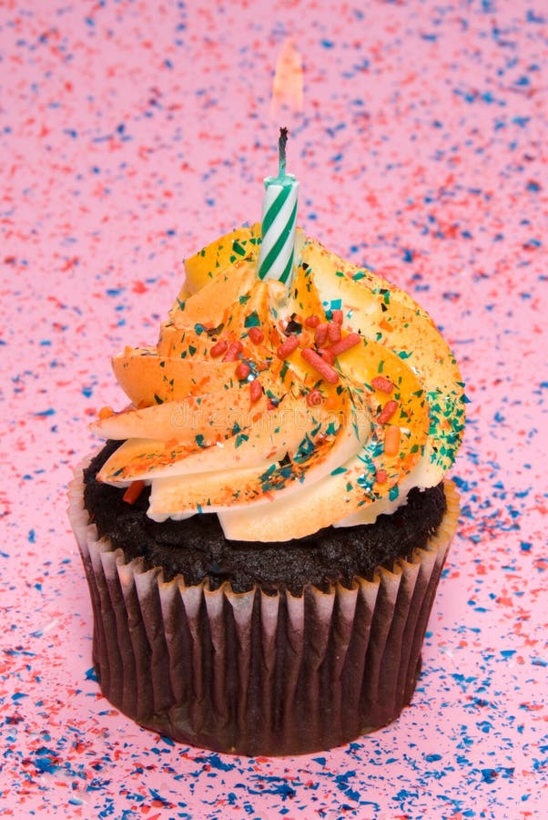 Cupcake with Candle stock image. Image of birthday, sugar 3749917