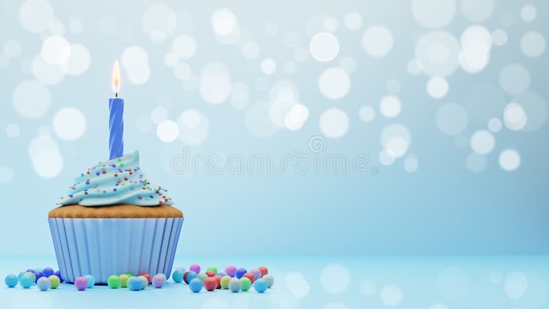 Rendu 3d de gâteau d'anniversaire avec bougie et confettis popper