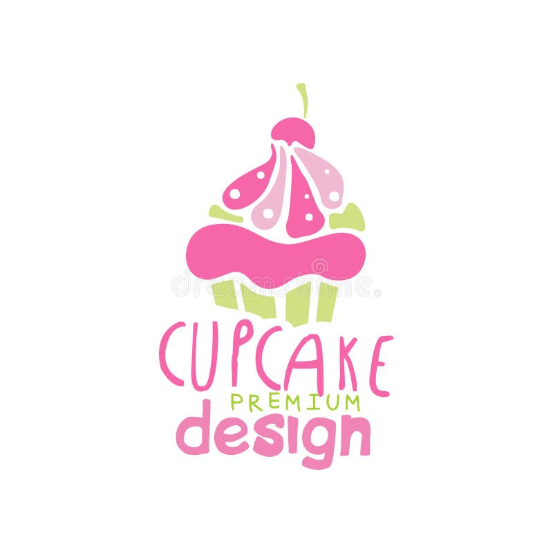 Cupcake logo design, emblem in pink colors for confectionery, candy shop or sweet store vector Illustration isolated on a white background. Cupcake logo design, emblem in pink colors for confectionery, candy shop or sweet store vector Illustration isolated on a white background.