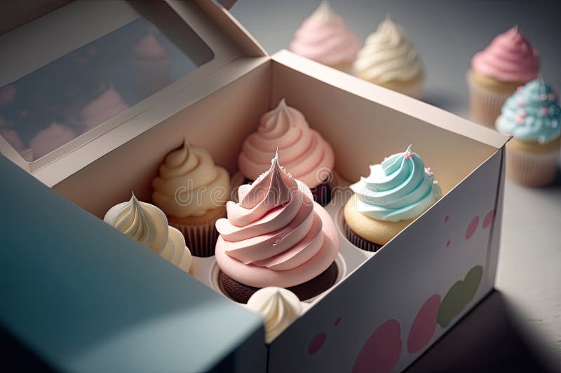 Cupcake Packaging Delivery Box Vanilla Cupcakes. Illustration AI
